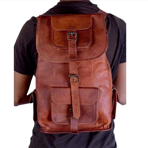 Other - Large Unisex Full Grain Leather Backpack in Cognac |Rugged Boho